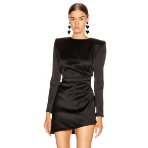 SAINT LAURENT NWT Asymmetrical Long Sleeve Silk Satin Minidress in Sz 44…